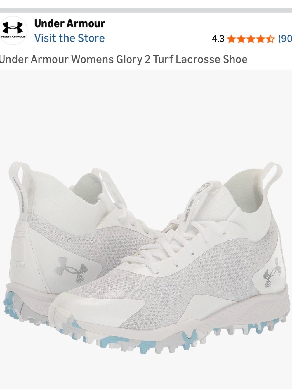 Under Armour Women's White Turf Athletic Cleats with Light Blue Accents